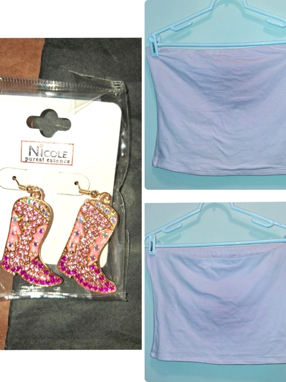 Nicole Pink Crystal Cowboy Boot Drop Earrings Styled With FREE Pink Tub Top!